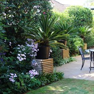  Art Deco Garden, matching piers with highlighted focal planting.