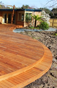 Landscape Construction Melbourne - picture of new decking and other landscaping. Outdoor decking design, decking designs.s,